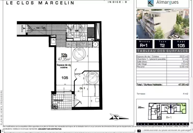 Vente Appartement  47m² 235 000€ 30470 Aimargues Gard